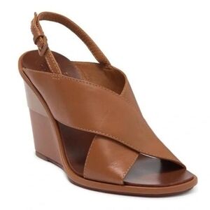Tory Burch Tan Leather Crisscross Slingback Wedge, Size 6 ✨️EUC✨️